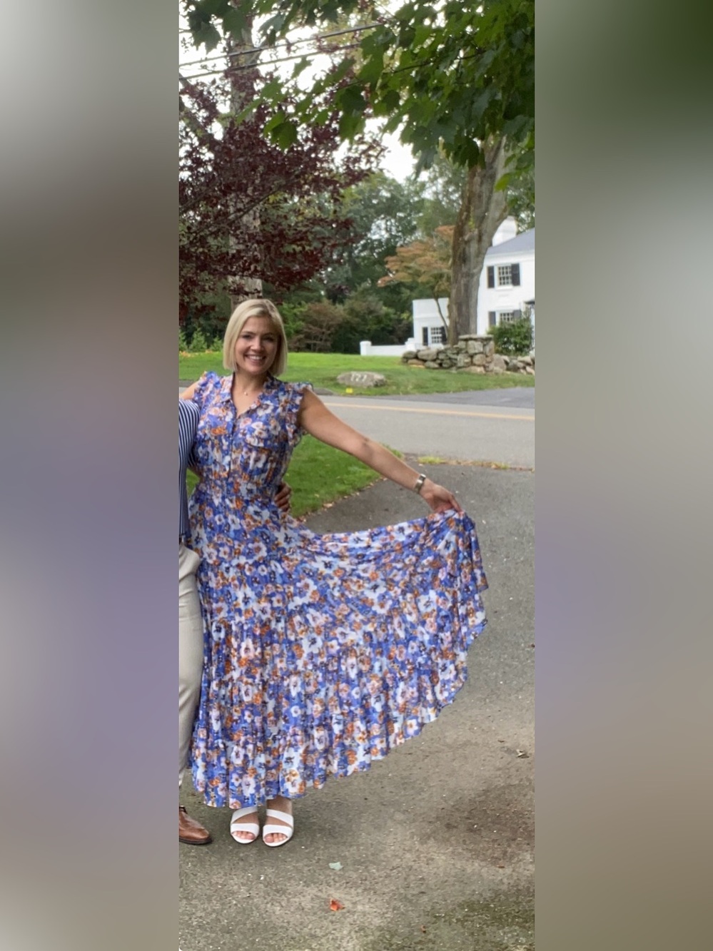 Misa Los Angeles Blue and Brown Floral Ruffle Maxi Dress - Picture 4 of 5